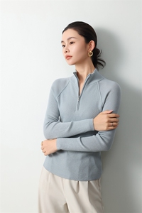 简约时尚打底衫女秋冬季新款百搭半开拉链羊毛衫纯色图片