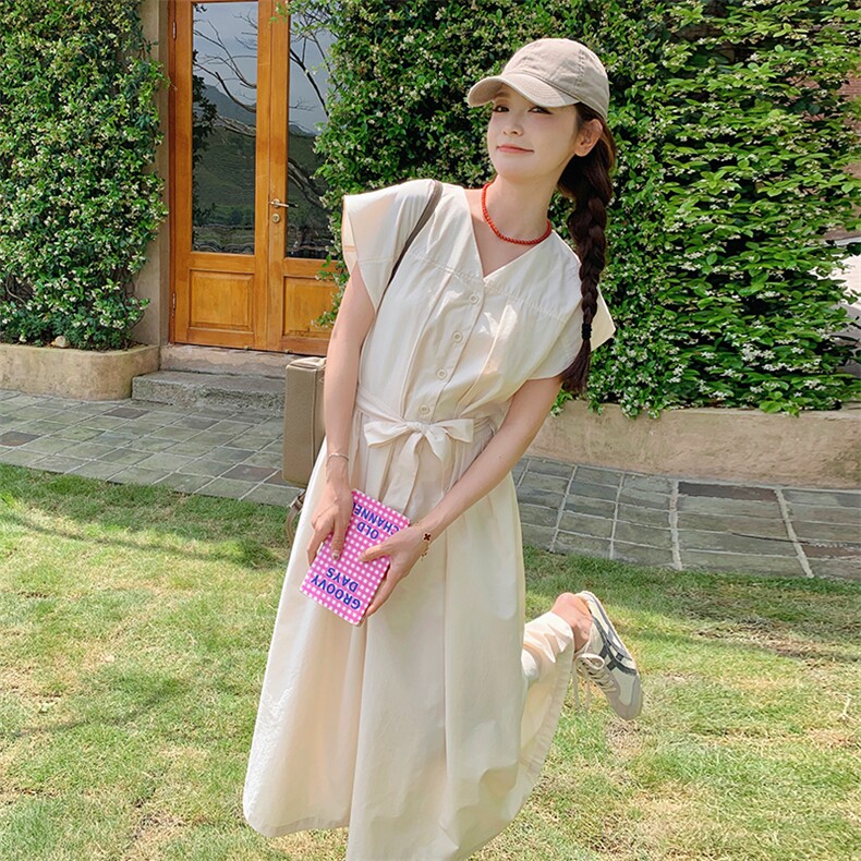 别致绝美粉色连衣裙女夏2024新款高级感钓系约会裙文艺浪漫复古,女装连衣裙,维壹