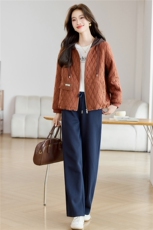 现货春秋冬加厚夹棉时尚套装女2026新款韩版宽松休闲直筒裤两件套，女装套装/套裙，璐依舞