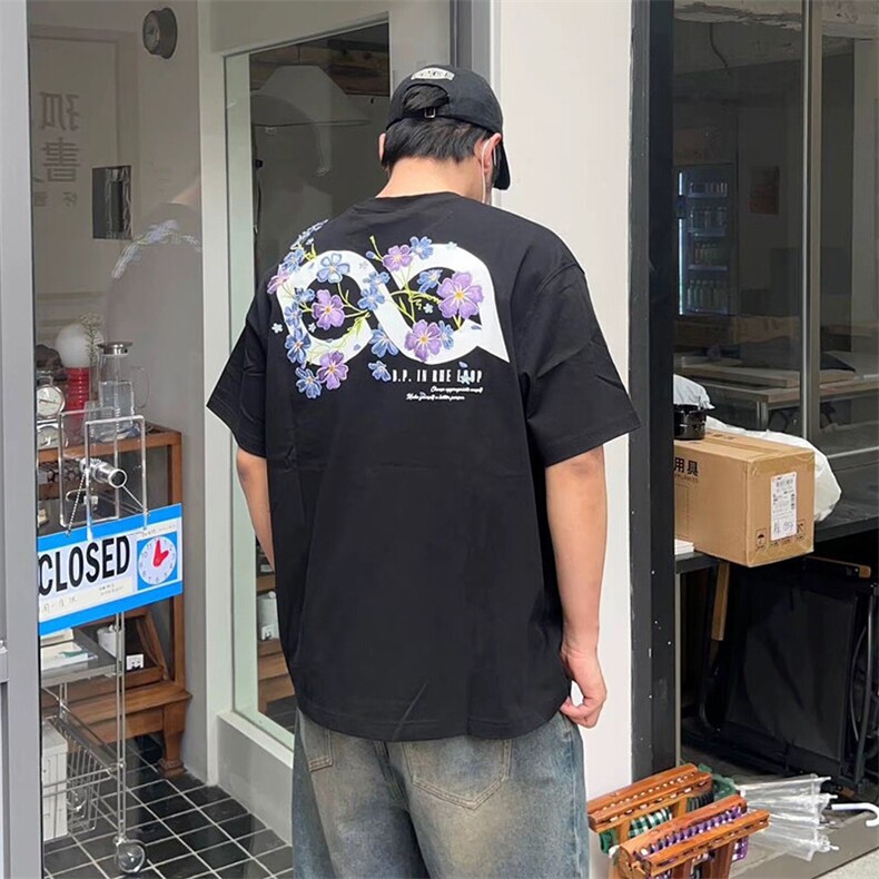 万针全刺绣解构设计260克重磅双纱纯棉高品质美式高街短袖T恤特39,男装T恤,电商A486-1