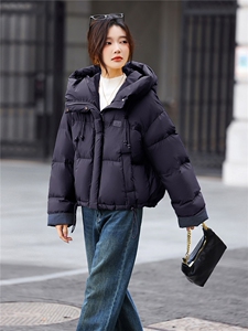 白鸭绒姜黄色羽绒服女短外套2025冬季新款小个子宽松百搭面包服图片