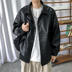 现货-秋季皮衣外套男宽松休闲PU机车皮夹克潮流A584-P90，男装夹克，电商A351
