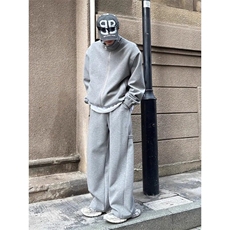 灰色解构加绒弯刀卫裤男款秋冬重磅裤子美式高街宽松阔腿休闲长裤，男装休闲裤，星座506A