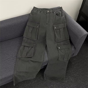 高街vibe暗黑系口袋暗纽工装裤男女痞帅宽松百搭长裤K6100-P72图片