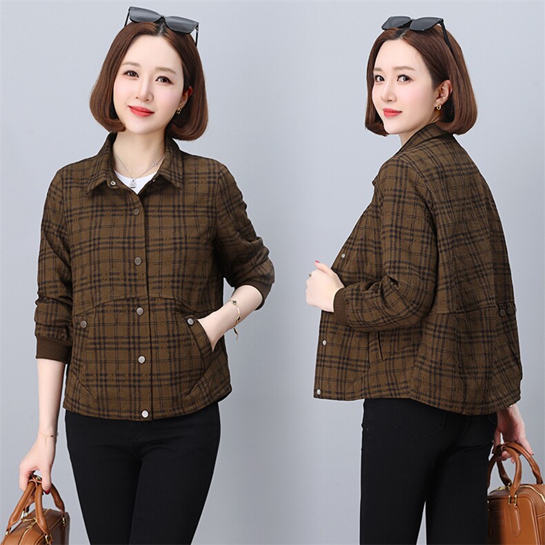 衬衫领格子外套女短款2024新款秋季妈妈气质早秋休闲外套，女装短外套，玛其路