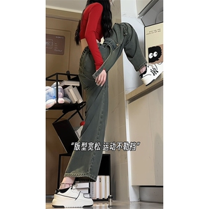 美式复古高街宽松工装牛仔裤男女同款直筒阔腿裤K663TP55控88图片