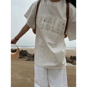 万针全刺绣工艺抖音得物高品质260克重磅纯棉双纱美式高街短袖T恤图片