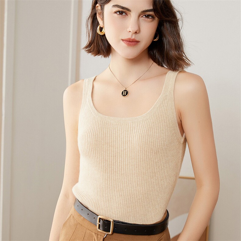 秋冬季羊绒竖条纹简约修身可内搭吊带，女装背心吊带，恒爱羊绒