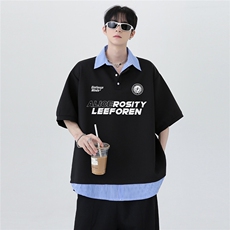 夏季清爽少年感假两件美式复古潮牌设计感POLO衫短袖T恤T282-P48，男装Polo衫，电商C307