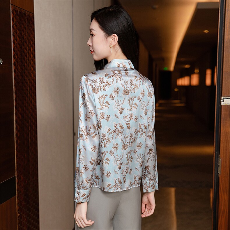 重磅高级感轻奢减龄洋气印花真丝衬衫女长袖2026春新款真丝上衣,女装衬衫,阿舍尔精品