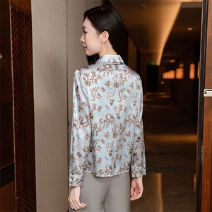 重磅高级感轻奢减龄洋气印花真丝衬衫女长袖2026春新款真丝上衣图片