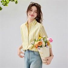 2026春夏新款黄蓝条纹衬衫女宽松显瘦元气少女感衬衣韩系清爽竖条，女装衬衫，艾米