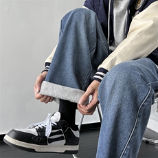 美式复古加绒加厚牛仔裤秋冬季潮流宽松阔腿XZ225-3-CK04-P60控85，男装牛仔裤，星座225-3