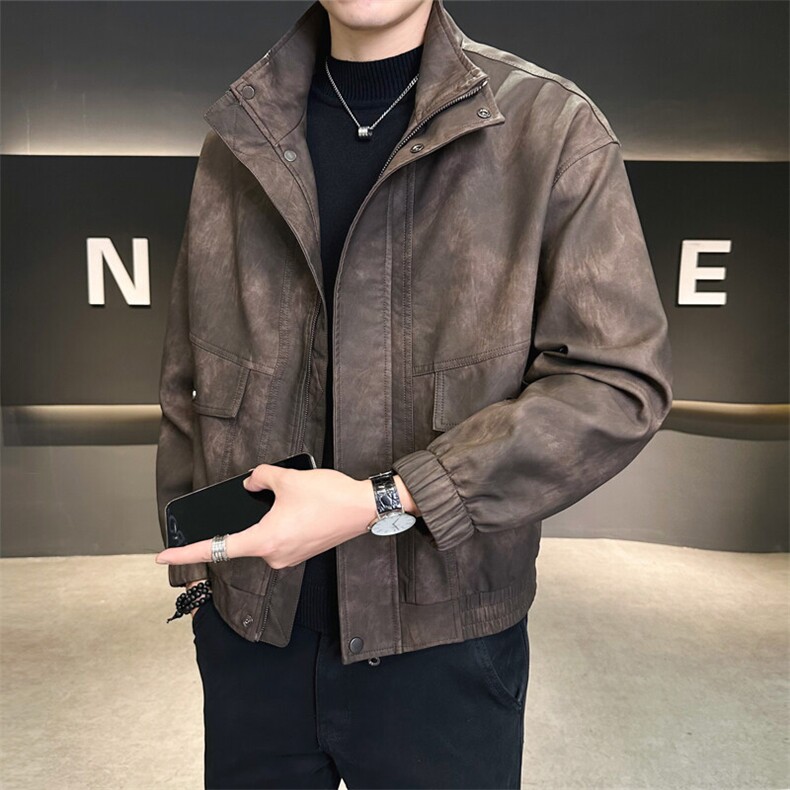 2025春季新款高品质款宽松水洗PU皮衣男外套C317-J1118-P155，男装皮衣，电商C317