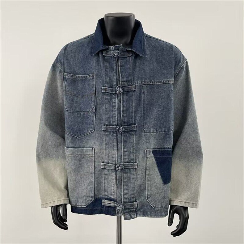 美式潮牌做旧新中式盘扣牛仔夹克男女潮流宽松休闲外套W5995-P78，男装夹克，星座412-3