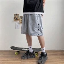 夏季男士港风潮流排扣五分裤宽松胖子休闲裤百搭短裤子，男装休闲裤，星座601-1