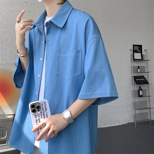 8XL-M 冰丝牛仔短袖衬衫男款夏季薄款宽松慵懒衬衣外套DC28006P60图片