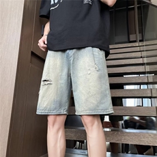 新款夏季男士牛仔短裤休闲宽松百搭中裤，男装牛仔裤，星座1013