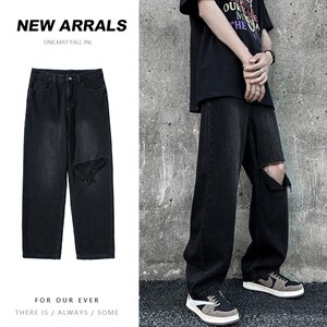 B221 2022夏装新款暗黑高街ins破洞牛仔长裤 LK22022-P50 控68图片