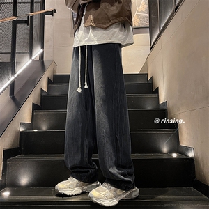wassup happy渐变牛仔裤子男秋季潮流阔腿直筒裤青少年休闲运动裤图片