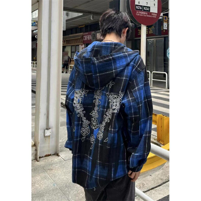 哥特风蓝格连帽衬衫男女春秋季拉链宽松休闲长袖外套 C300图片