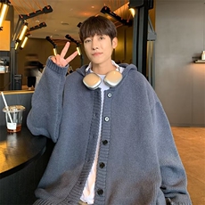 美式复古针织开衫男秋冬潮牌宽松休闲格连帽毛衣外套MY271/P65，男装针织衫/毛衣，星座506