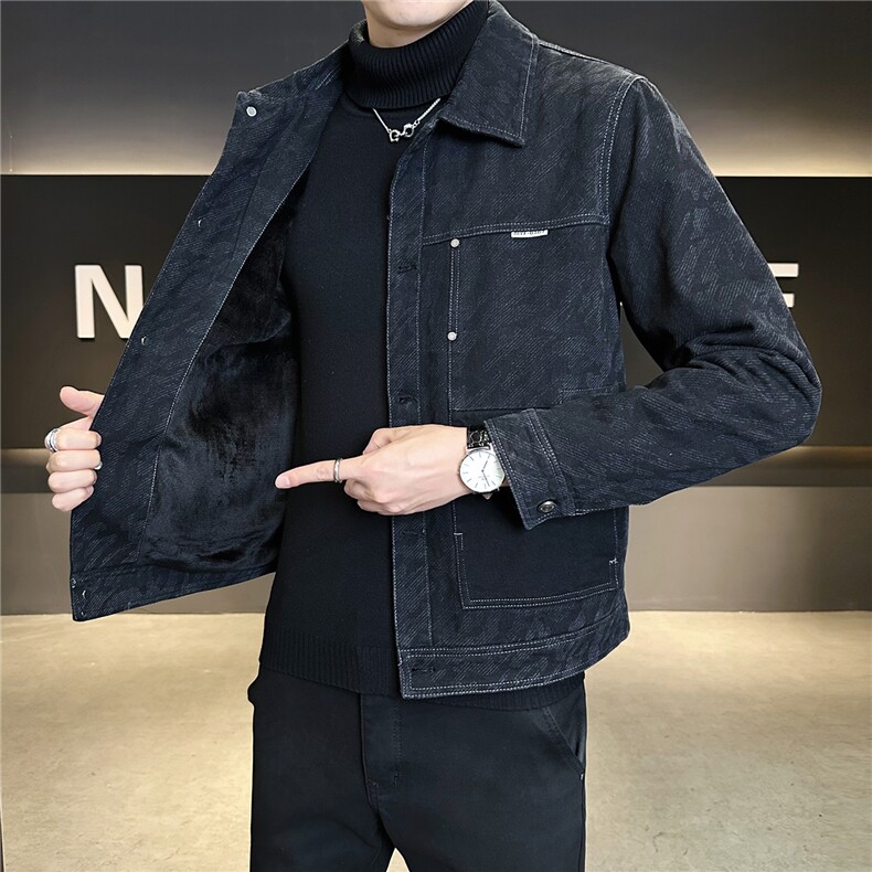 加绒加厚牛仔外套男冬季2025新款水洗迷彩夹克A313-99529-P145,男装工装外套,电商A313