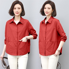 纯色衬衫女春秋2025年新款时尚宽松长袖上衣中年妈妈休闲衬衣外套，女装衬衫，雪樱依海