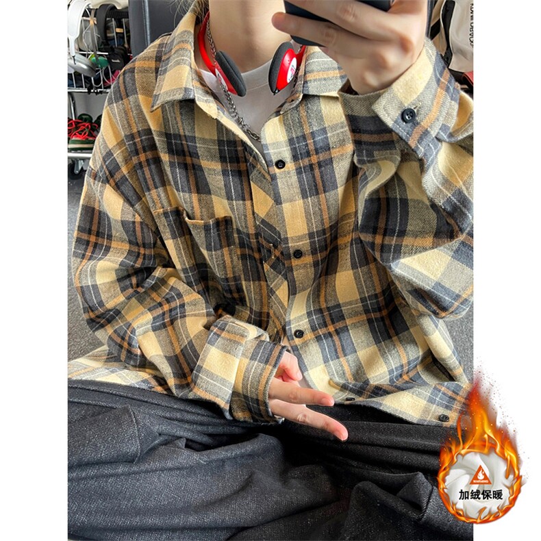 格子加绒加厚长袖外套宽松休闲衬衫男女C2193-特P30/CJ9737-特P40,男装衬衫,电商A007