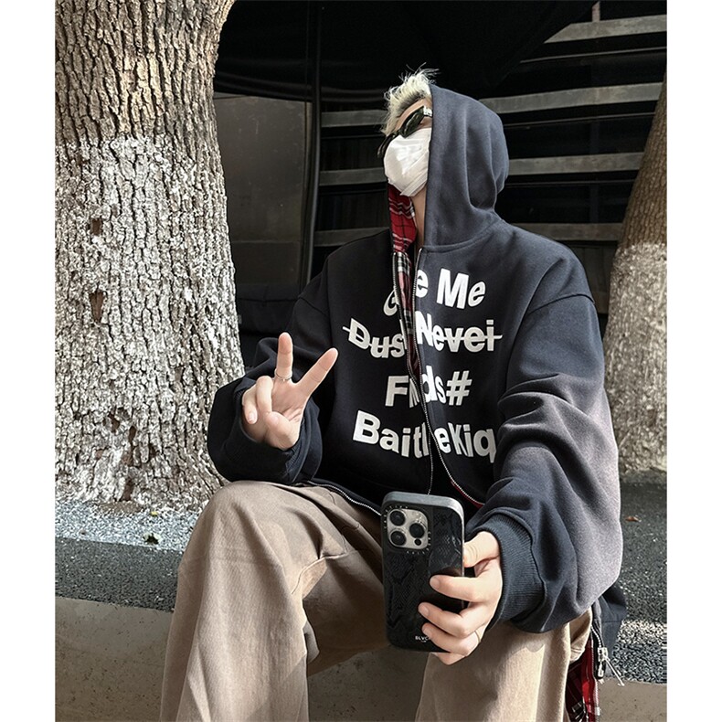 2024新款假两件连帽开衫卫衣格子拼接情侣款外套现货W8398-P50,女装短外套,星座512-4