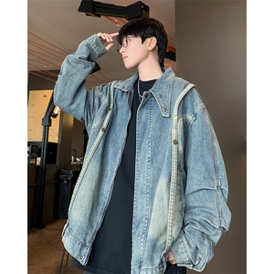 F379 P76男生秋装新中式潮牛仔外套男复古宽松水洗做图片