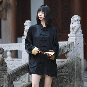 中性中式风（财神系列）潮丝绸提花改良唐装衬衫男女C3460图片