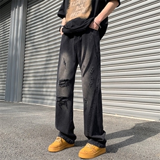 抖音品质美潮设计感高街破洞撞色洗水牛仔裤313A-1-NZ039-P65控78，男装牛仔裤，星座808A-1
