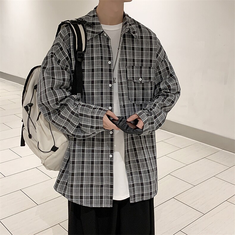 2025春装新款格子休闲百搭帅气长袖男休闲衬衫上衣D201-DM96-P45图片