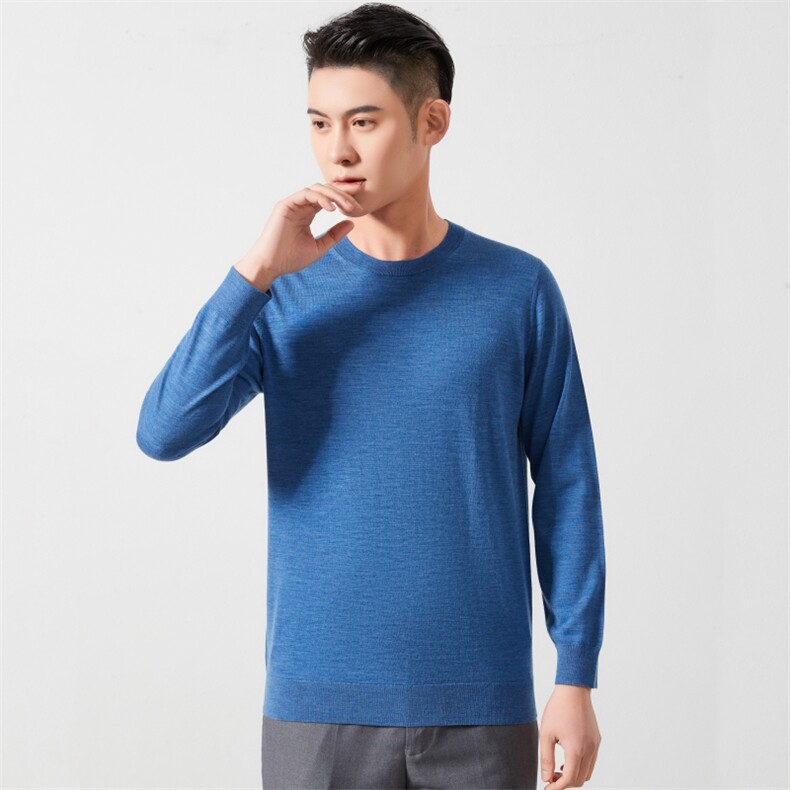 秋冬新款气质商务男士套头圆领长袖休闲百搭绅士，男装羊毛衫，润匹羊绒