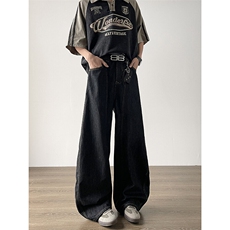 美式复古设计感直筒牛仔裤美式宽松阔腿裤男女款潮牌N0636-P50，男装牛仔裤，星座308B-1