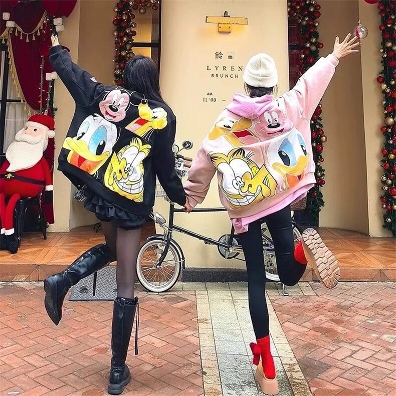 米奇卡通刺绣棒球服男女宽松美式复古棉服情侣潮牌2025春秋款外套,男装棉衣,星座506A