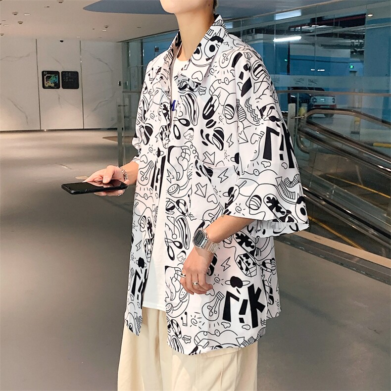 冰丝坠感中性休闲印花短袖衬衫潮流A338-1C32P45,男装T恤,电商D325