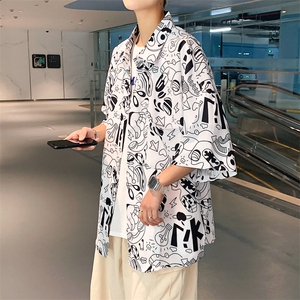 冰丝坠感中性休闲印花短袖衬衫潮流A338-1 C32 P45图片