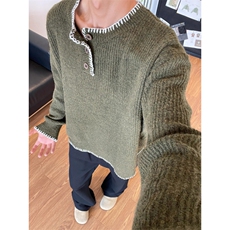【有货】M347CC-特P58纽扣圆领毛衣男慵懒风针织衫外套，男装针织衫/毛衣，星座1007（原301D）