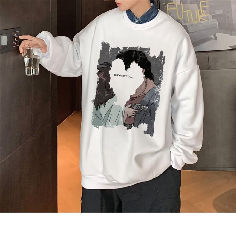 350g潮牌休闲圆领情侣长袖打底衫上衣束口T恤卫衣5050-1#P38网图，女装T恤，电商B245