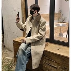 517A-8-Y63-P135现货韩系中长款羊羔毛翻领毛呢大衣风衣外套，男装风衣，星座517A-8（原B282）