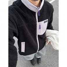 DD314P77紫色立领拼接摇粒绒开衫卫衣男加厚棉衣内胆保暖工装夹克，男装夹克，电商B323A