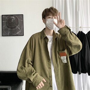 秋冬 韩版灯芯绒外套长袖韩版衬衫宽松衬衣中性学生夹克 H215/P50图片
