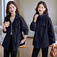 现货大货已出！！撞色抽绳连帽夹克2025秋季新款女装百搭时尚外套，女装风衣，以桐