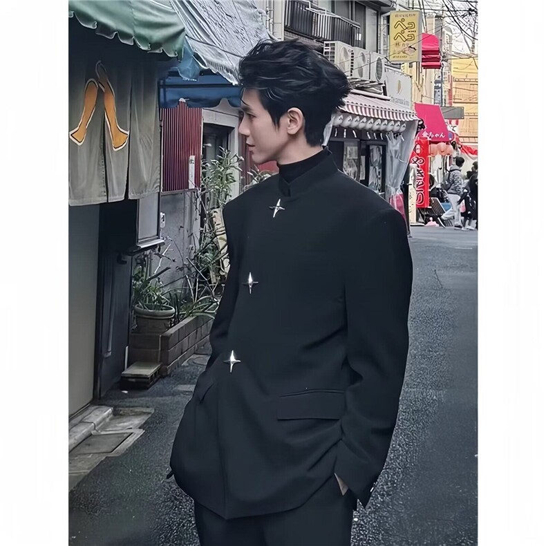 新中式垫肩中山装西服外套男女风潮牌痞帅休闲西装夹克-XZ619,男装夹克,星座601-1