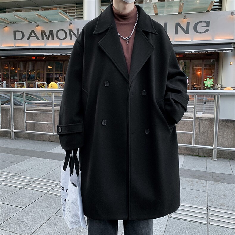 N9110/P110秋冬新款毛呢大衣男中长款双排扣呢子外套呢料大衣风衣图片
