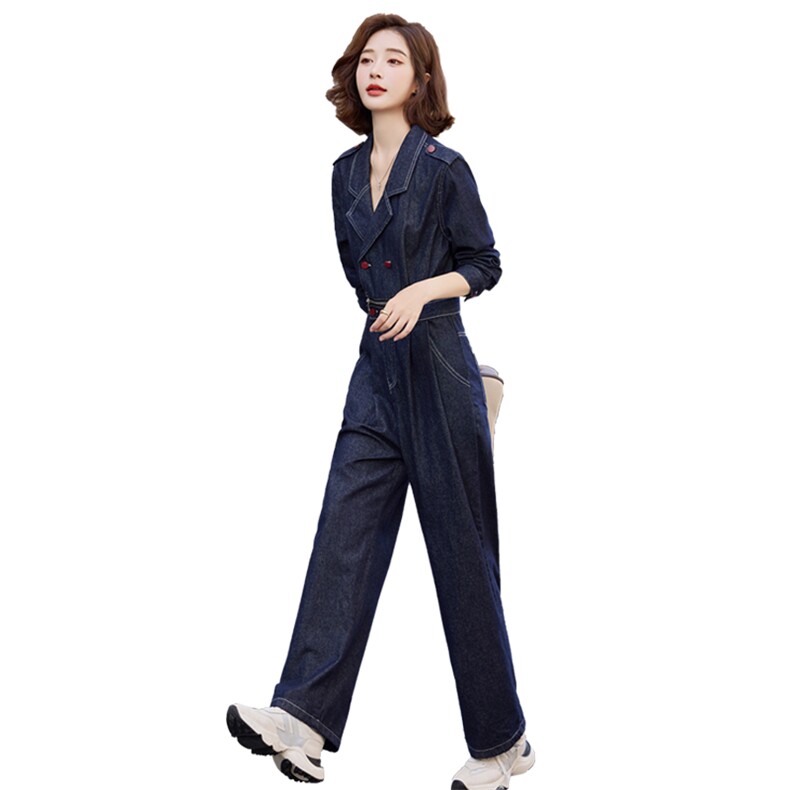 （现货）2026新款女春秋拉链肩章连身裤高端可拆卸工装牛仔连体裤,女装连体裤,印象茜