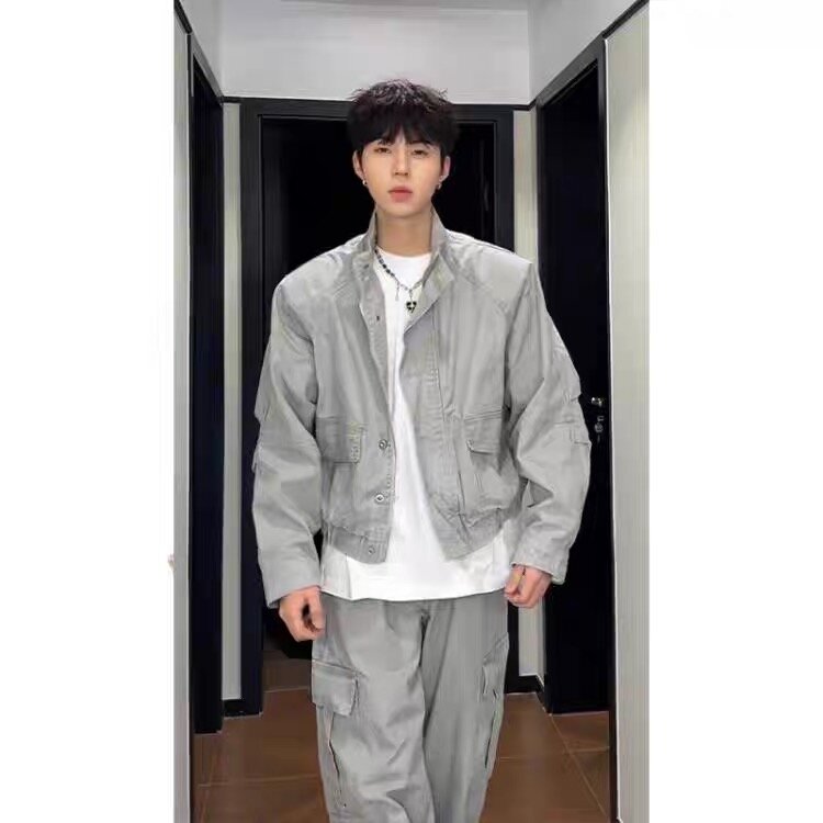 美式复古立领工装牛仔外套男春秋季高级感宽松百搭休闲飞行员夹克,男装工装外套,四季星座505