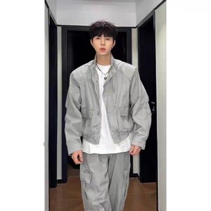 美式复古立领工装牛仔外套男春秋季高级感宽松百搭休闲飞行员夹克图片